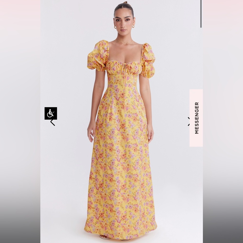 HOUSE OF CB FELIZIA YELLOW
BUTTER PRINT PUFF SLEEVE SUNDRESS